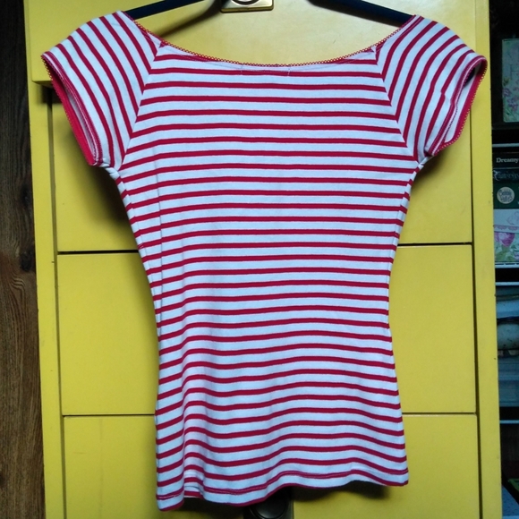 Hell Bunny Red and White Striped Short Sleeve Top - Picture 5 of 5